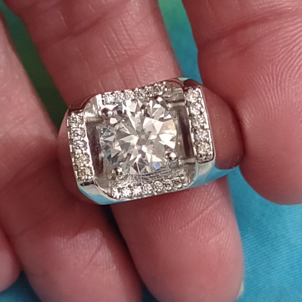 Size 9 men's white Brazilian diamond ring positive testing 3 carat